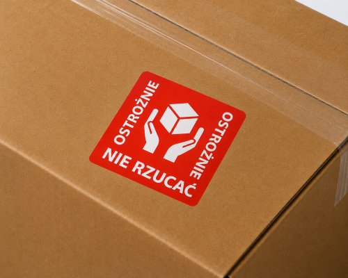 Etykiety OSTROŻNIE NIE RZUCAĆ 5,5x5,5 cm czerwone 1000 sztuk.png