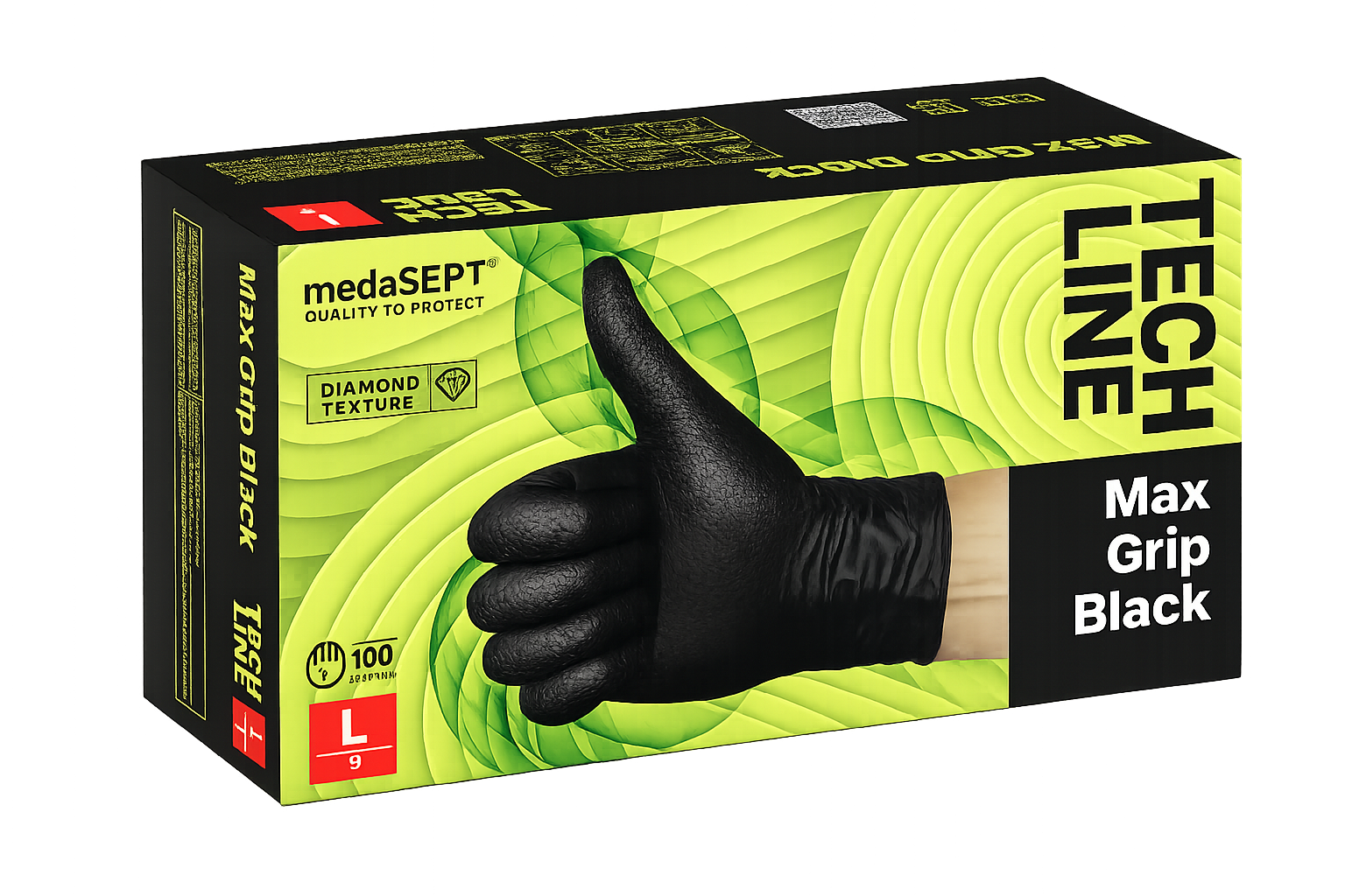 Rękawice nitrylowe MAX GRIP czarne rozm.L 100szt.