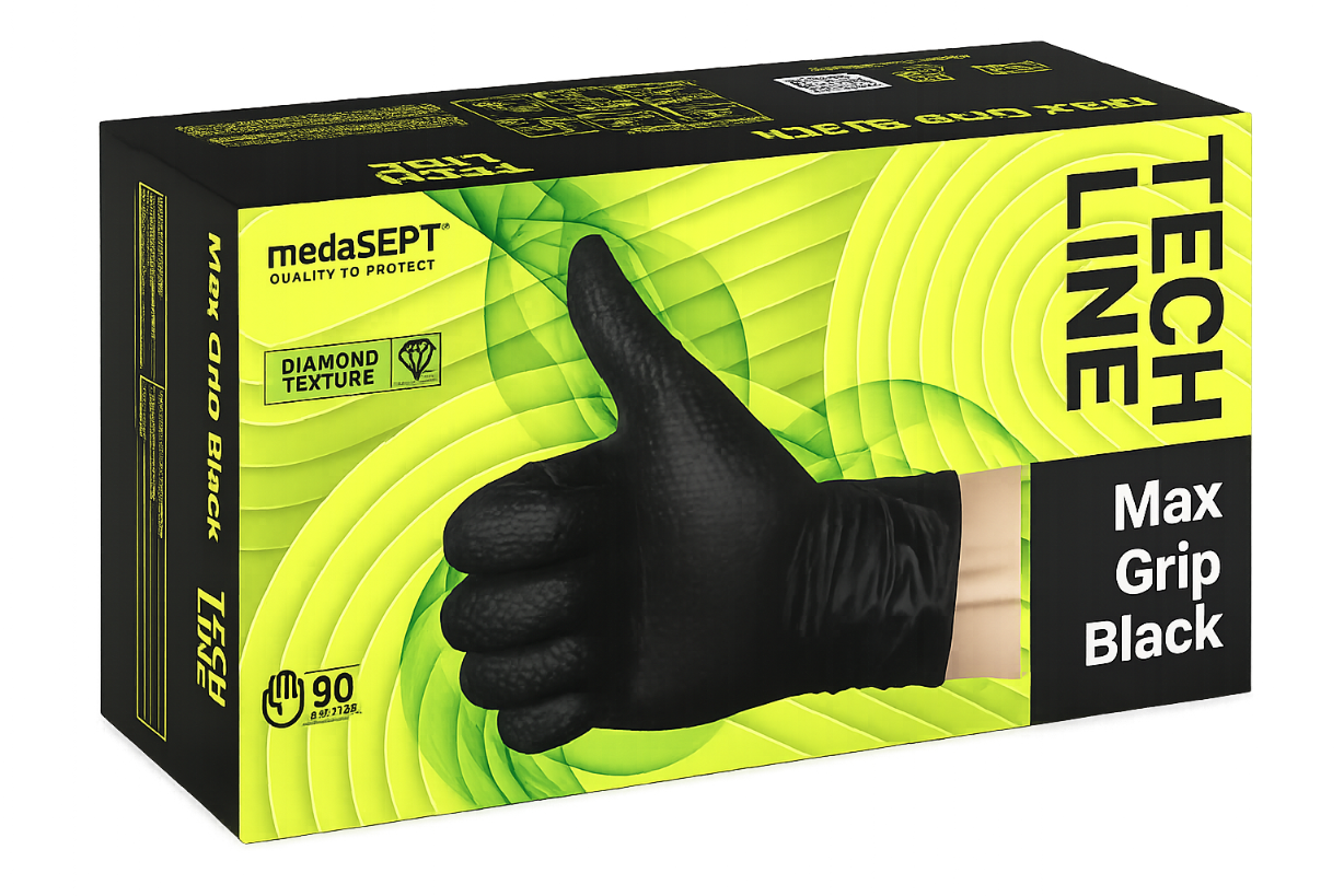 Rękawice nitrylowe MAX GRIP czarne rozm.XL 90szt
