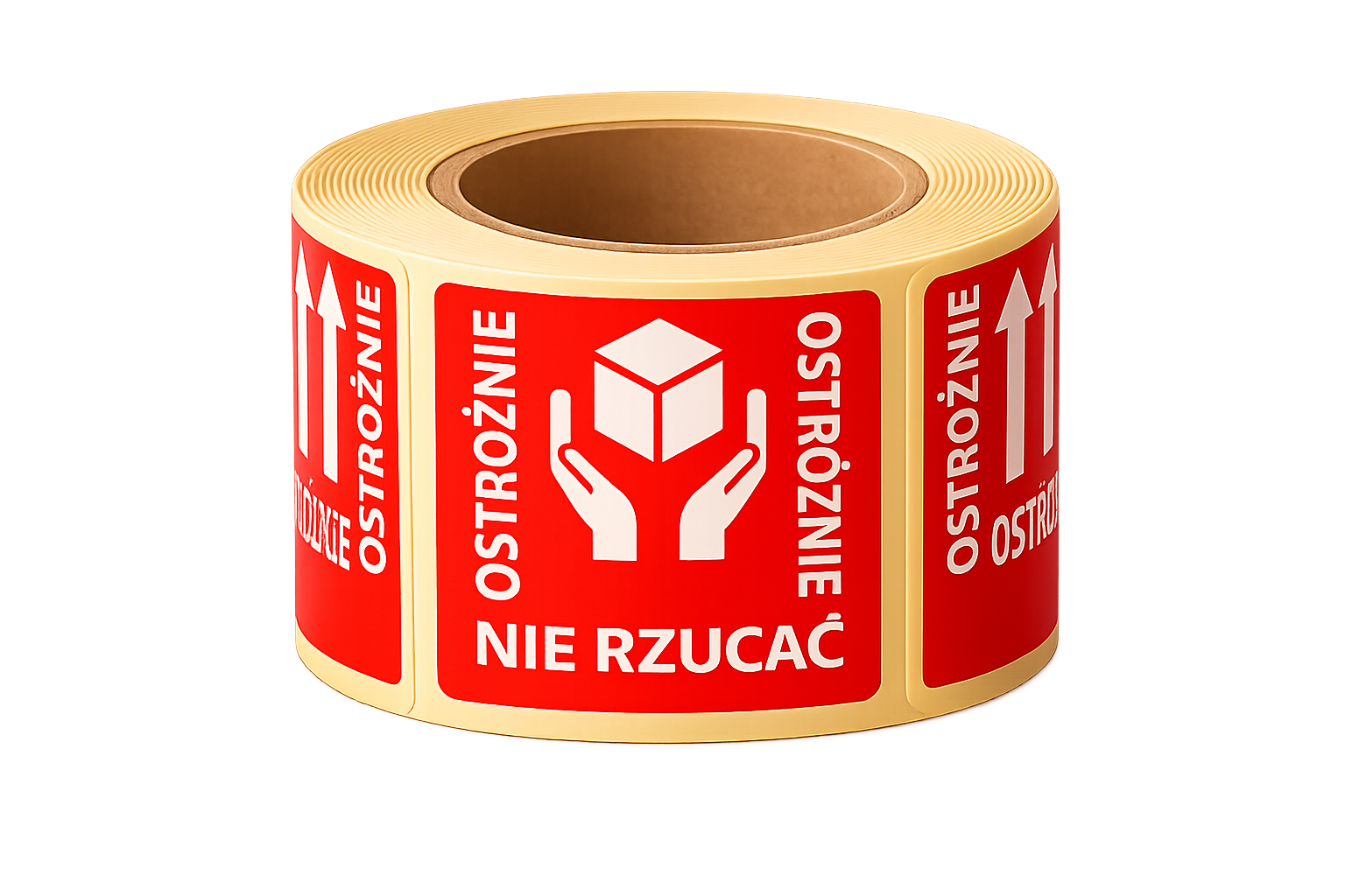 Etykieta z nadrukiem OSTROŻNIE NIE RZUCAĆ 5,5x5,5cm 1000szt.